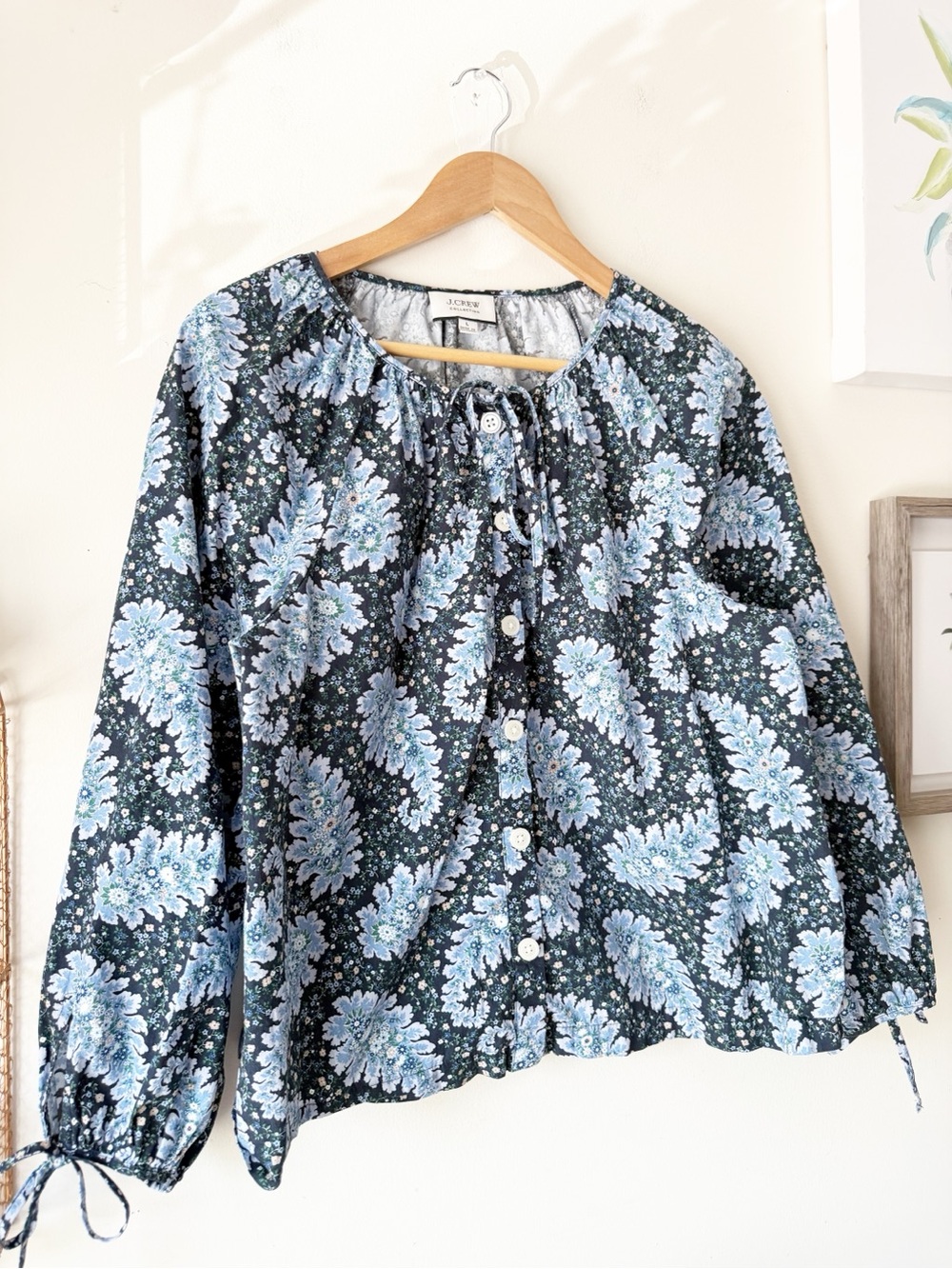 J. Crew Collection Tie sleeve Button Front Top Ratti Pacific Paisley Size L - Picture 8 of 14